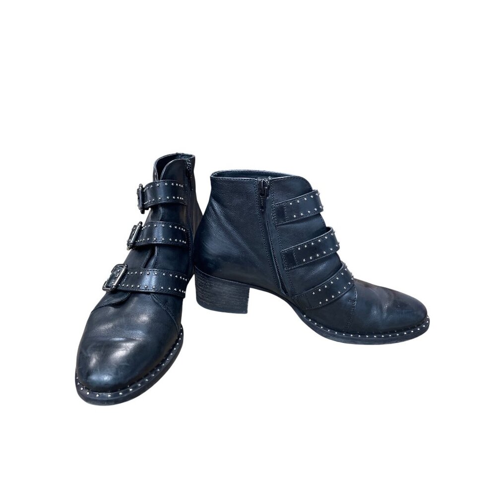 Paul Green Womans Black leather studed moto ankle boots sz 5.5 SKU 9631 - Picture 1 of 16